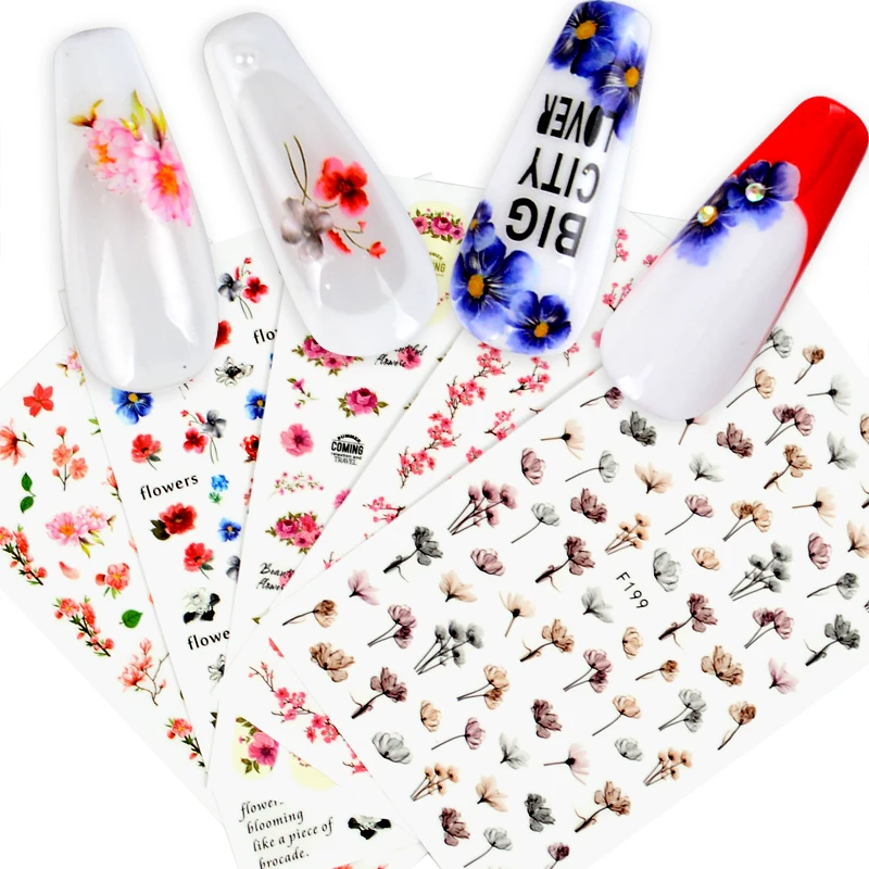 

5Pcs/Set 3D Flower Slider on Nails Letter Sticker Decals Flamingo Design Adhesive Manicure Tips Nail Art Decorations