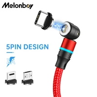 melonboy 540 rotation 3a fast charging cable usb type c cable magnetic usb cable cord 5pin magnet plug charger for iphone xiaomi