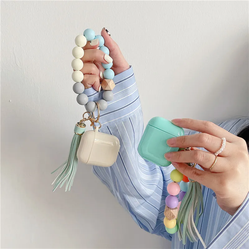

Candy Color Bead Bracelet Silicone Earphone Case For Apple Airpods 1 2 Pro 3 Bluetooth Headset Sweet Tassel Cute Shell Cover