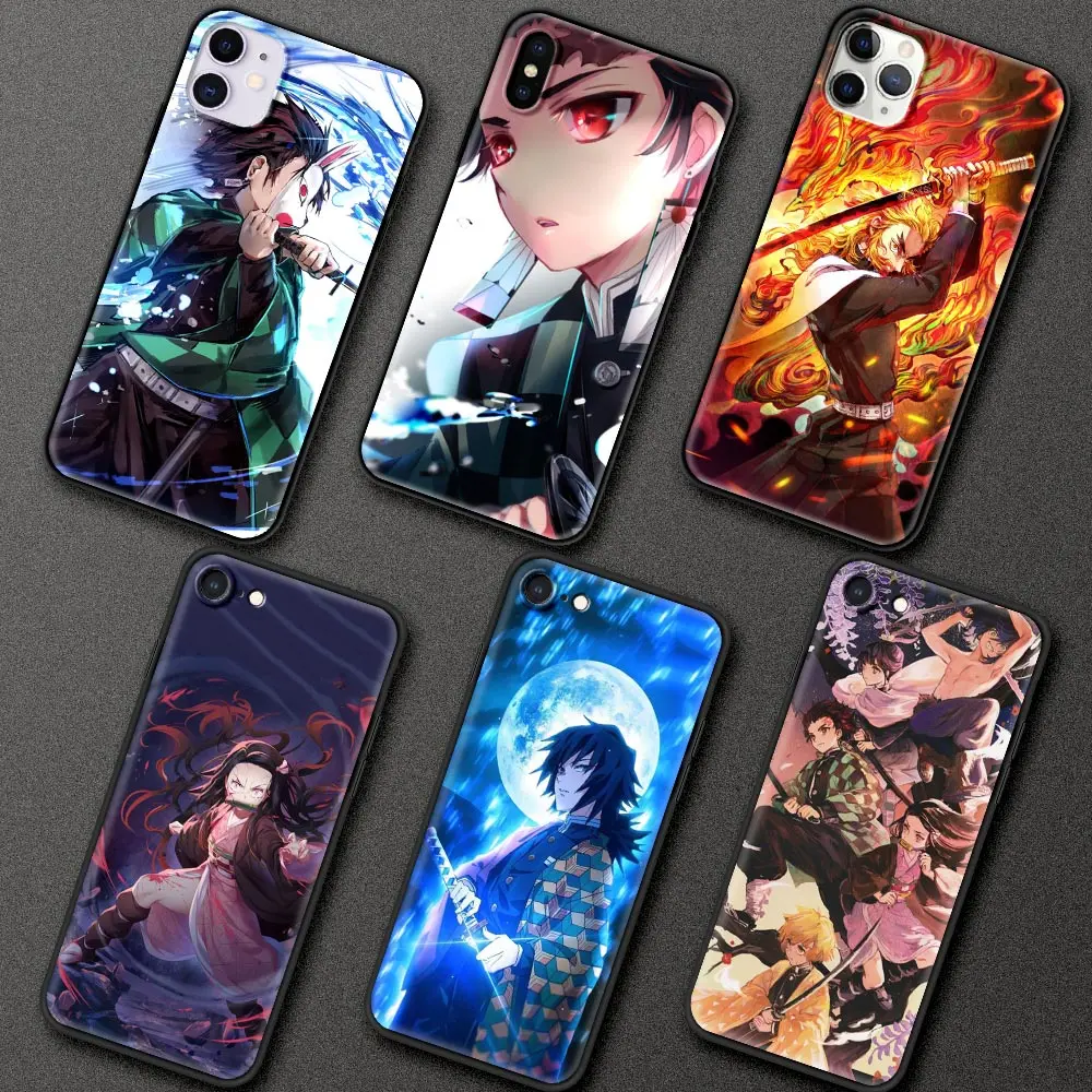 Case for iPhone 11 12 13 Pro Max X XS Max XR SE 2020 7 8 12 13 Mini 6 6S Plus Soft Black Phone Coque Anime Demon Slayer Kimetsu