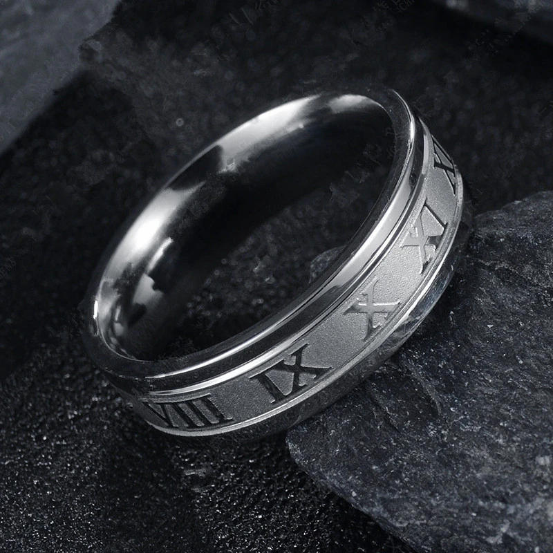 

2021 Vintage Roman Numerals Men Rings Temperament Fashion 6mm Width Stainless Steel Rings For Men Jewelry Gift