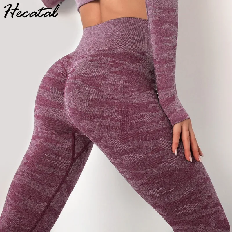 

Hecatal Seamless Leggings Women High-waist Stretch Sports Yoga Pants Feminine Hip-lifting Camouflage Bottoming Cropped Trousers