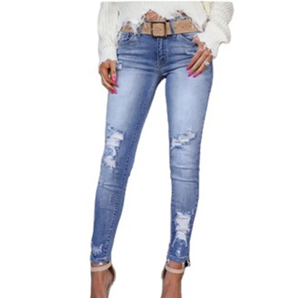 

VICABO 2021 Women Hole Ripped Denim Frayed Pants Knee Hole High Waist Straight Trousers 2021 New Boyfriend Plus Size Trousers