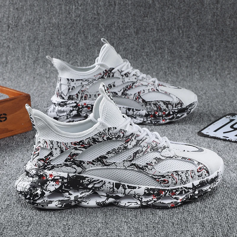 

Breathable High-Top Men's Platform Sneakers Graffiti Twist Bottom Leisure Men Shoes Street Zapatillas Hombre Hard-Wearing