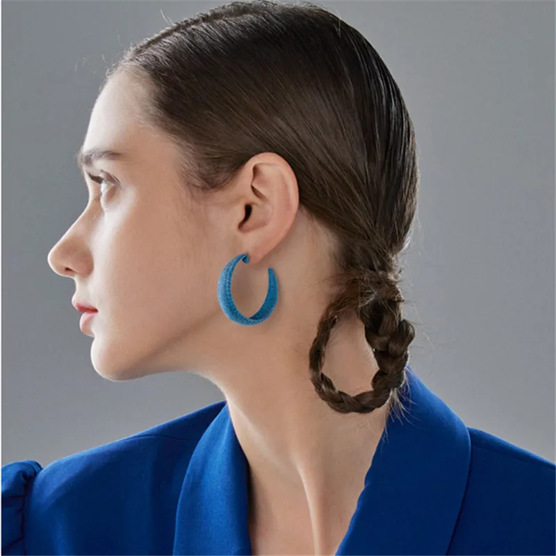 

Vintage Earrings Jewelry C-shaped Flocking Korean Version of Autumn and Winter Plush Color Half Circle 2020 New Trendy