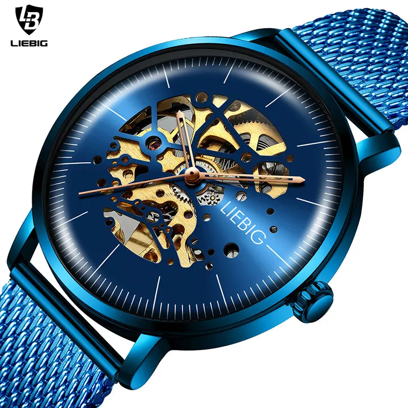 LIEBIG кварцевые автоматические часы мужские роскошные механические наручные