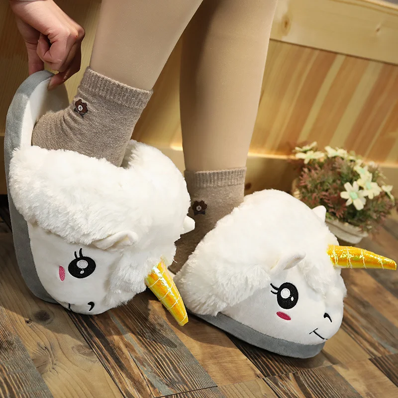 

Cute White unicorn Plush Indoor Warm Winter Adult Stuffed Cartoon Kawaii Shoes Valentine Gift for Girls