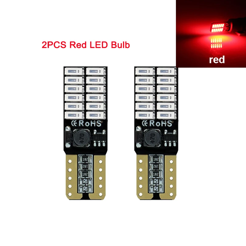 Red 2 шт. T10 Светодиодный лампочки Canbus 5W5 автомобиля W5W светодиодный световой сигнал 12V 6000K Автомобильный Клин Сторона черная интерьер купольные лампы для чтения 4014 24SMD белого и красного цветов - Испускаемый цвет: Red