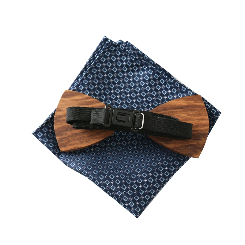 

2020 New Handmade Wooden Bow Tie Square Handkerchief Set Men's 3d Fashion Vintage Bowtie With Box For Men Wedding