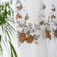 mesh polyester curtains home window embroidery gauze embroidered window screening bedroom small fresh curtain gauze