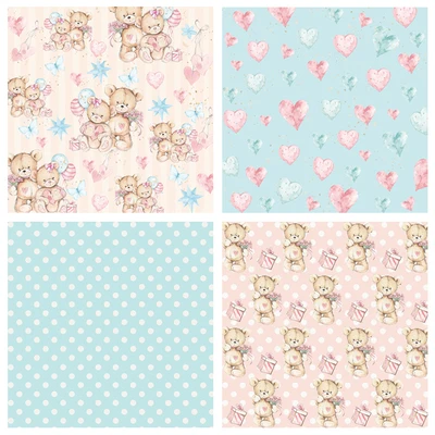 Фон для скрапбукинга с милым маленьким медведем бумажный пакет домашней