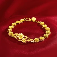 real 18k gold plated bracelet for women wedding anniversary jewelry delicate flower yellow gold color bijoux not fade forever