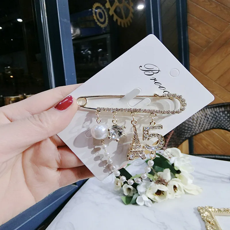 

2021 new product trend fashion personality all-match 14K gold chain diamond pearl brooch high-quality exquisite gift for women