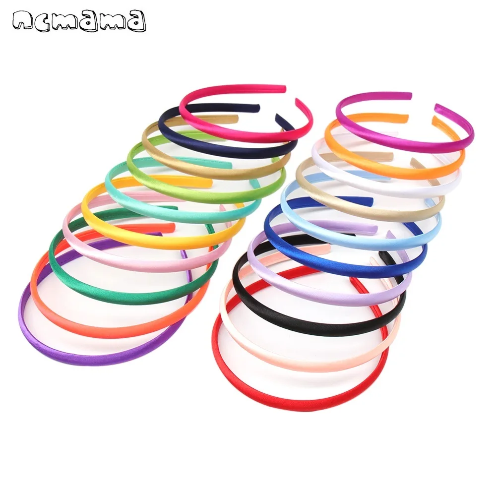 

ncmama 5Pcs/lot DIY Satin Covered Headbands Solid Fabric Covered Resin Hair Band Plastic Hairbands Girls Hair Headband for Women