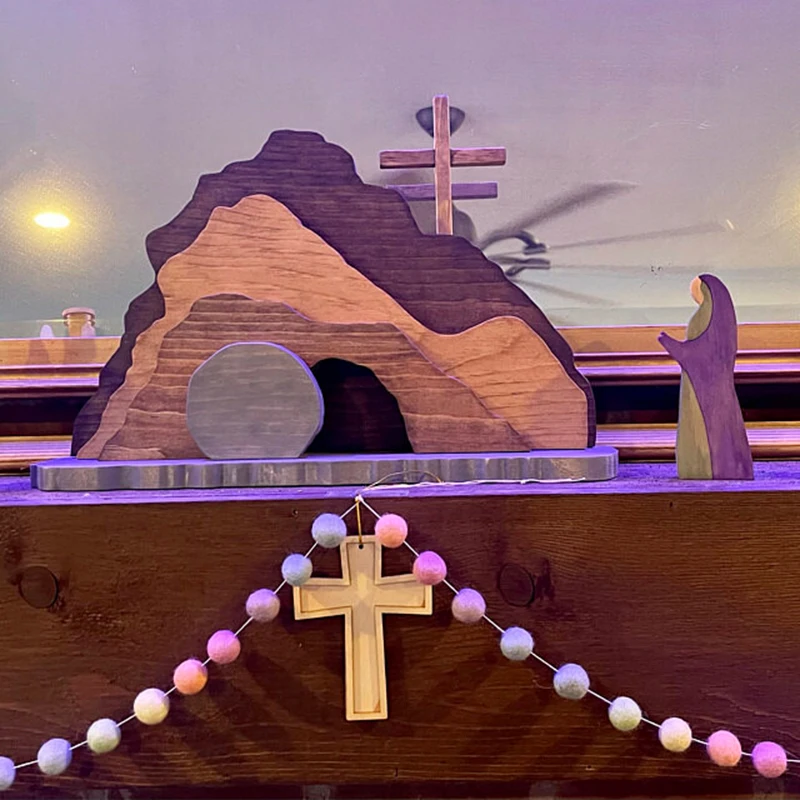 

Высокая Пасхальная сцена восстановления, деревянное украшение, пасхальный декор, деревянный крест, сцена восстановления, Декор, деревянное...