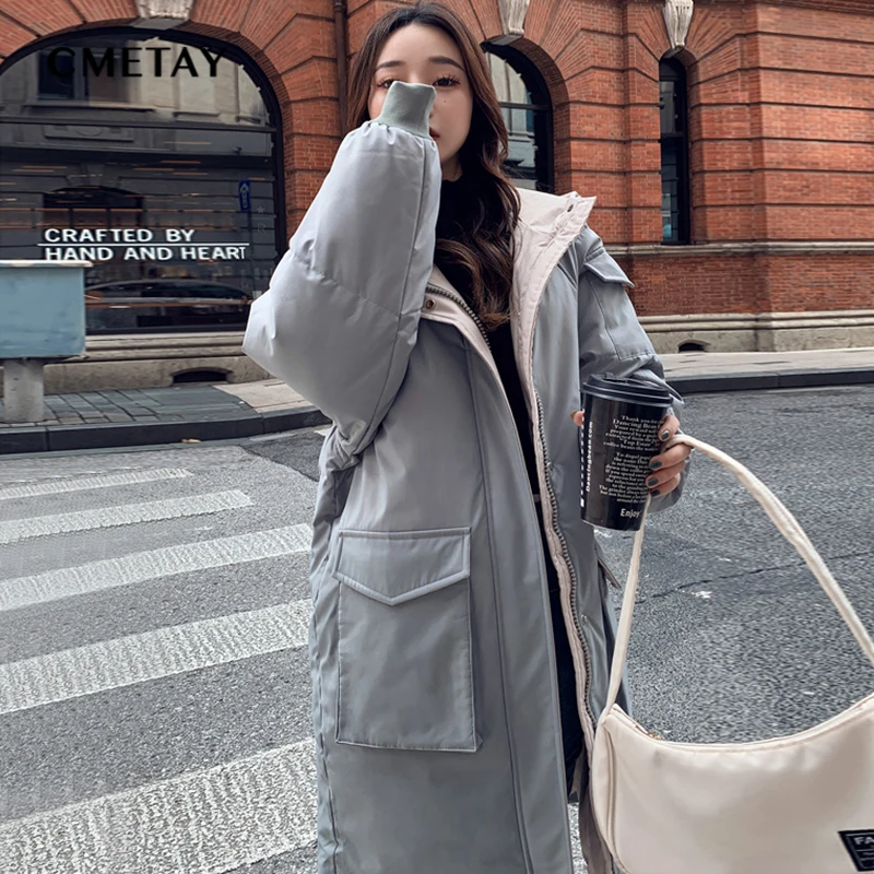 

Parka Winter Jacket Women Clothes Vintage Warm Coat Female Big Pocket Hooded Down Cotton Jacket Warm Thick Long Parkas Oversized