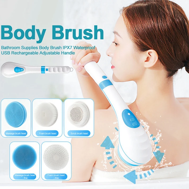 

USB Charging Bath Brush 3 Speed Adjustable Handle IPX7 Waterproof Massage Spa Removable