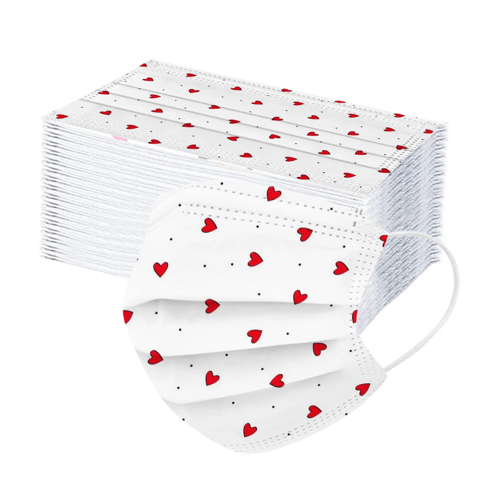 Маска одноразовая трехслойная для взрослых в горошек с принтом сердца |