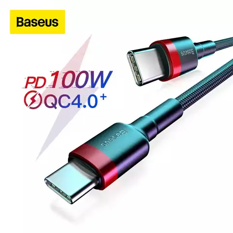 зарядное устройство Кабель Baseus USB Type C to Type C для Red Mi Note 9 Quick Charge 4,0 USB C кабель для Samsung S20 S10 зарядный кабель быстрая зарядка USB Type C зарядка для те...