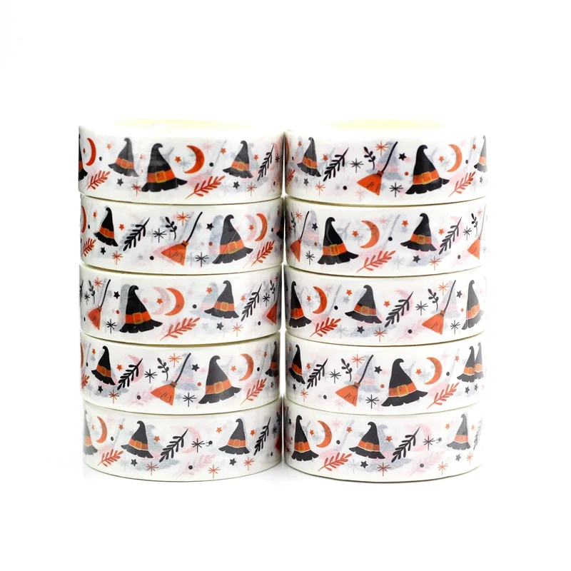 

NEW 10pcs/Lot Decorative Magic hat Broom Orange Moon Halloween Washi Tapes DIY Planner Adhesive Masking Tape Stationery