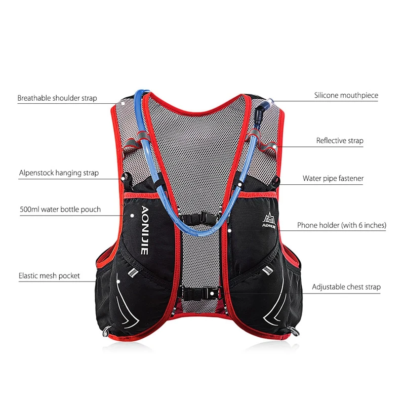 AONIJIE 5L Upgraded Outdoor Running  Backpacks Marathon Reflective Bag Cycling Hiking Backpack Hydration Vest Pack E906S