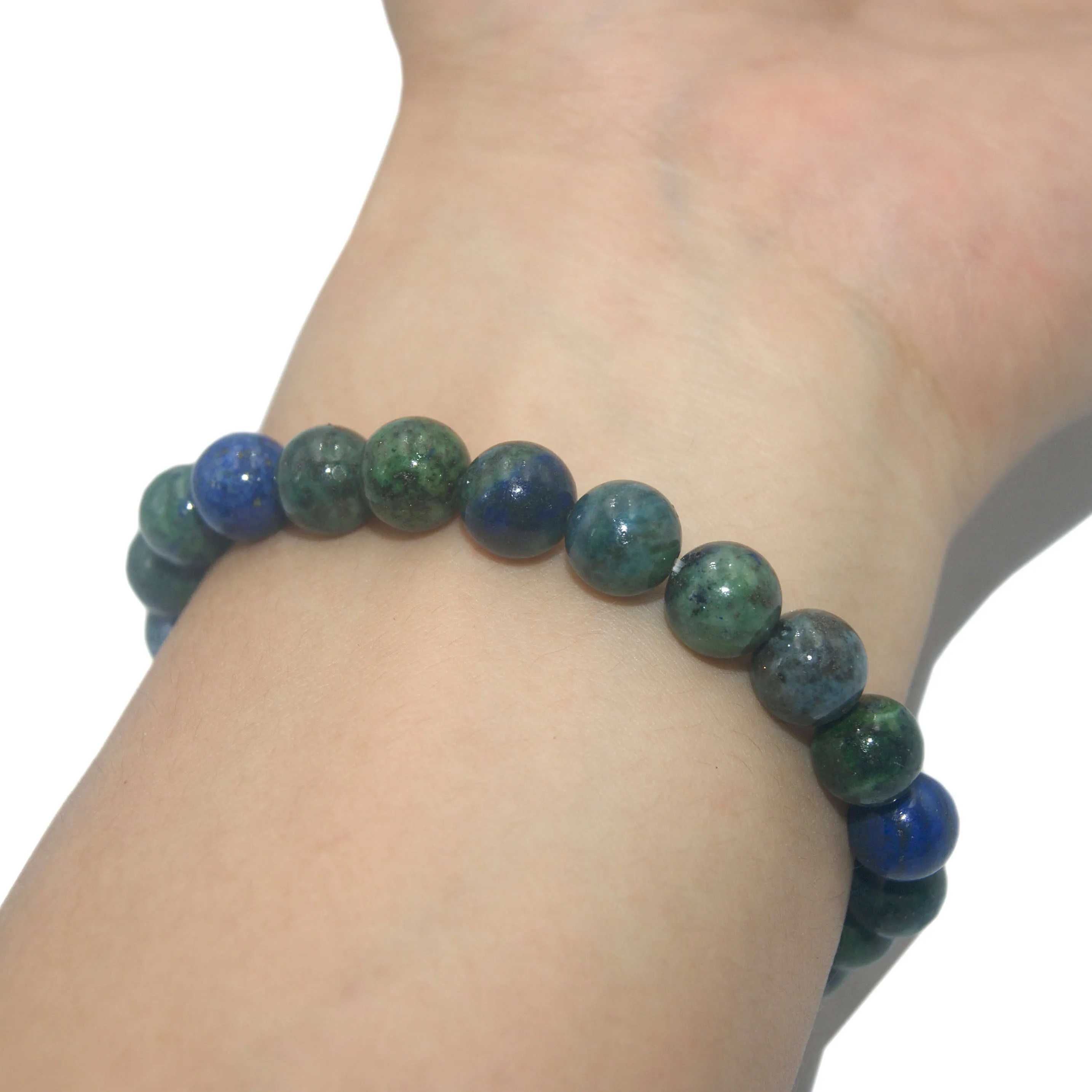 Chrysocolla Azurite 6 8 10 мм модный натуральный камень браслет для мужчин тигровый глаз Кристалл Агаты нашли жемчуг Йога стрейч браслет для пары - Окраска металла: Chrysocolla Azurite