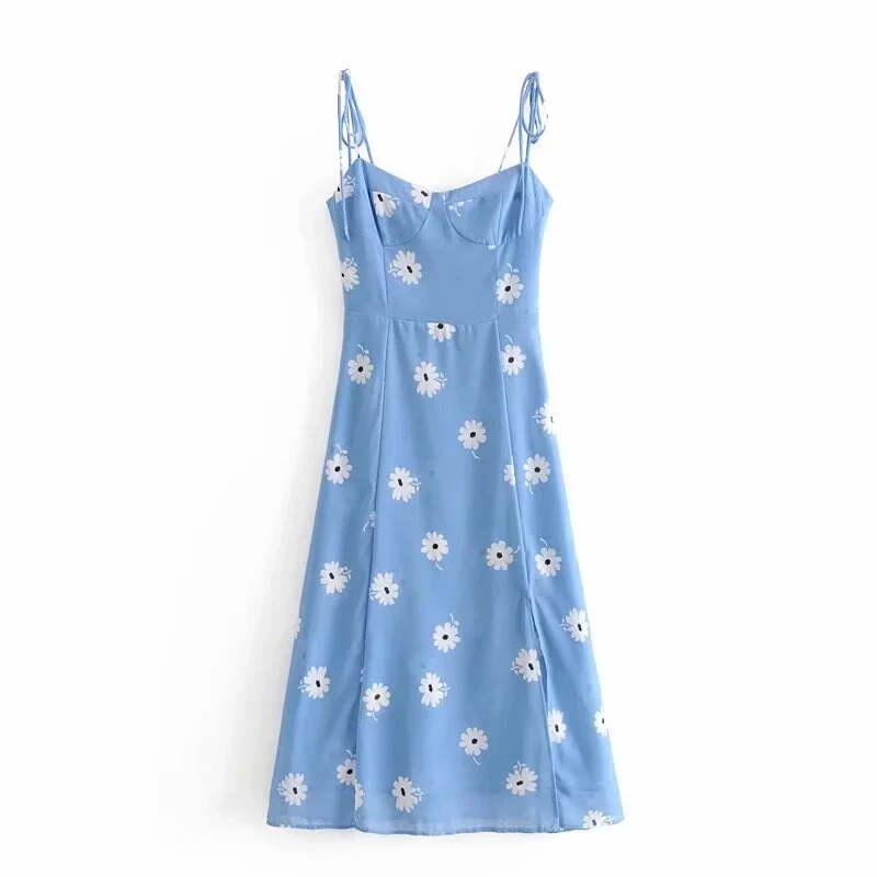 Sexy sleeveless vintage leopard print white midi dress women Summer cami backless Split party dress Korean clothes vestidos