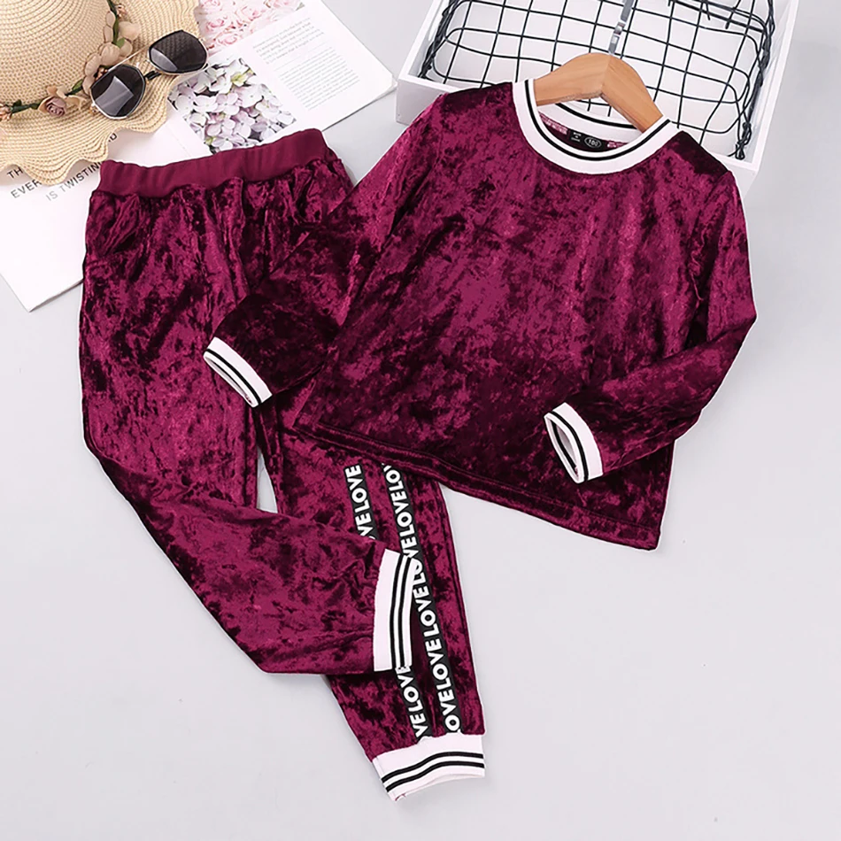 Corduroy Kids Hooded Jacket Girls Clothes Set Top Pants 2Pcs Sport Suits Teenager Tracksuits Children Clothing Pajamas