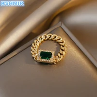 retoring ancient ways fashion green square diamond chain ring personality sets diamond ins wind ring modern index finger ring