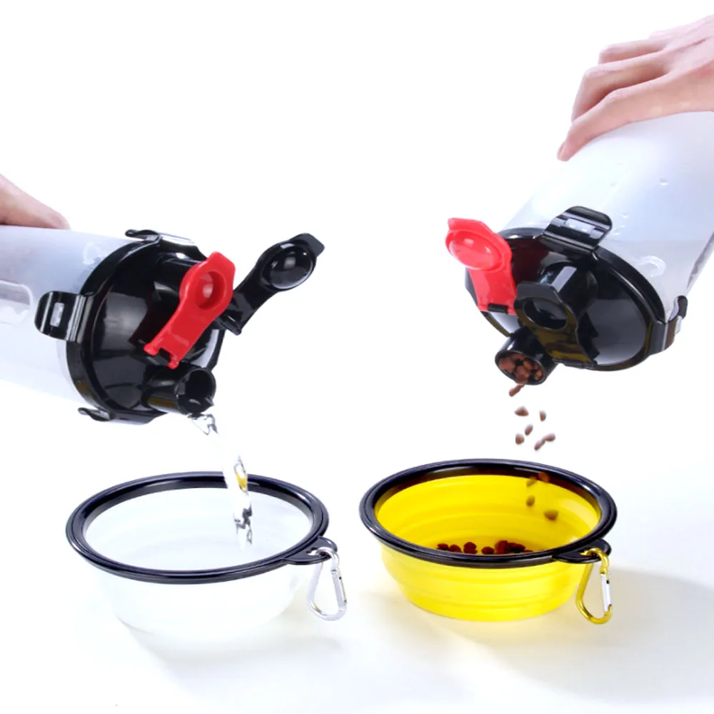 Бутылка для воды 2 в 1 домашних животных Портативный питьевой Складная