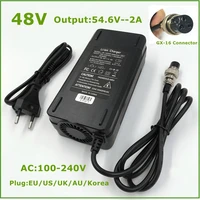 48v li ion battery charger output 54 6v 2a for 48v electric bike lithium battery pack 3 pin female connector gx16 xlrf socket