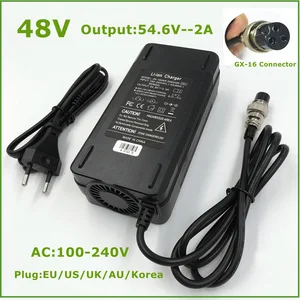 48v li ion battery charger output 54 6v 2a for 48v electric bike lithium battery pack 3 pin female connector gx16 xlrf socket free global shipping