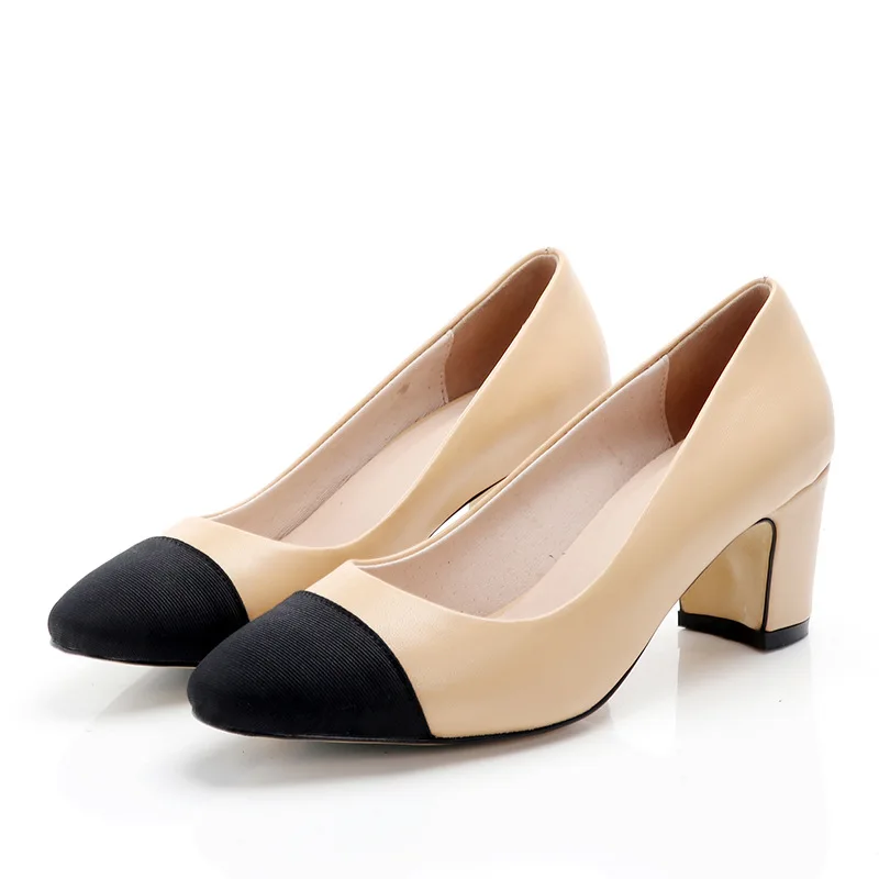 Ladies Square ToeLoafer Summer Chunky Pumps Women Mixed Color Shallow Work Shoes Famous Brand High Heels Two-tone Sandals Femme