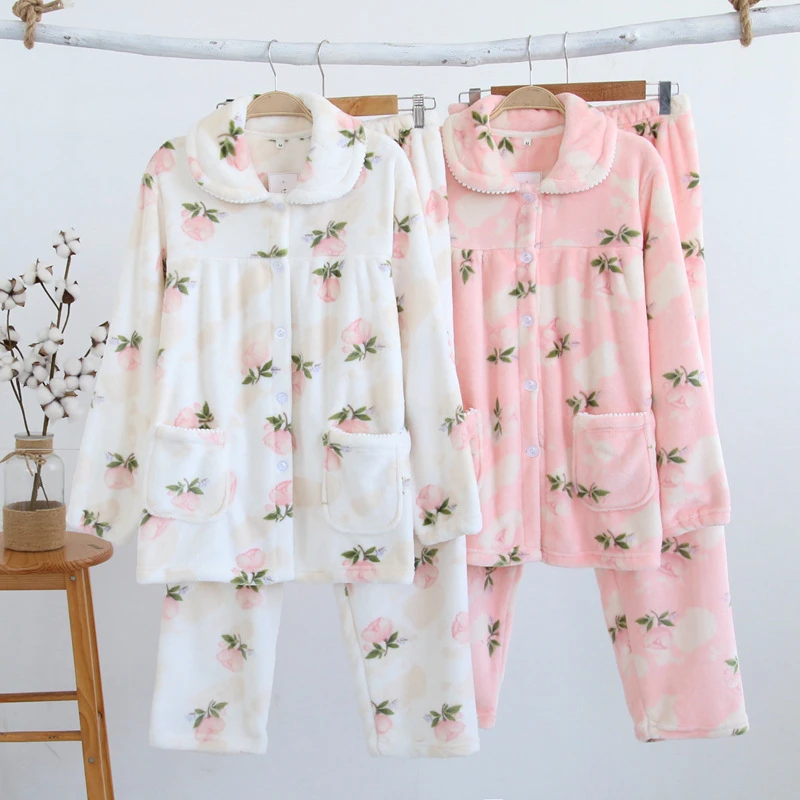 Утепленная Пижама Женский костюм с длинными рукавами теплая зимняя женская