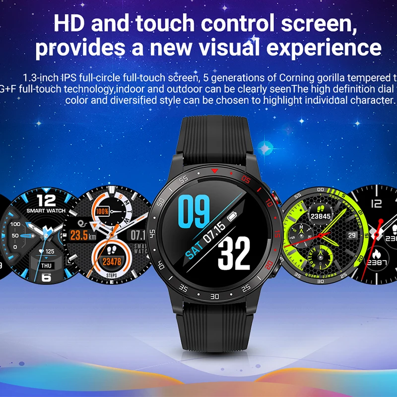 Torntisc M5S спортивные мужские Смарт-часы с поддержкой sim-карты 1,3 дюймов, Полный Круглый сенсорный Пульс IP67, водонепроницаемый компас, погода
