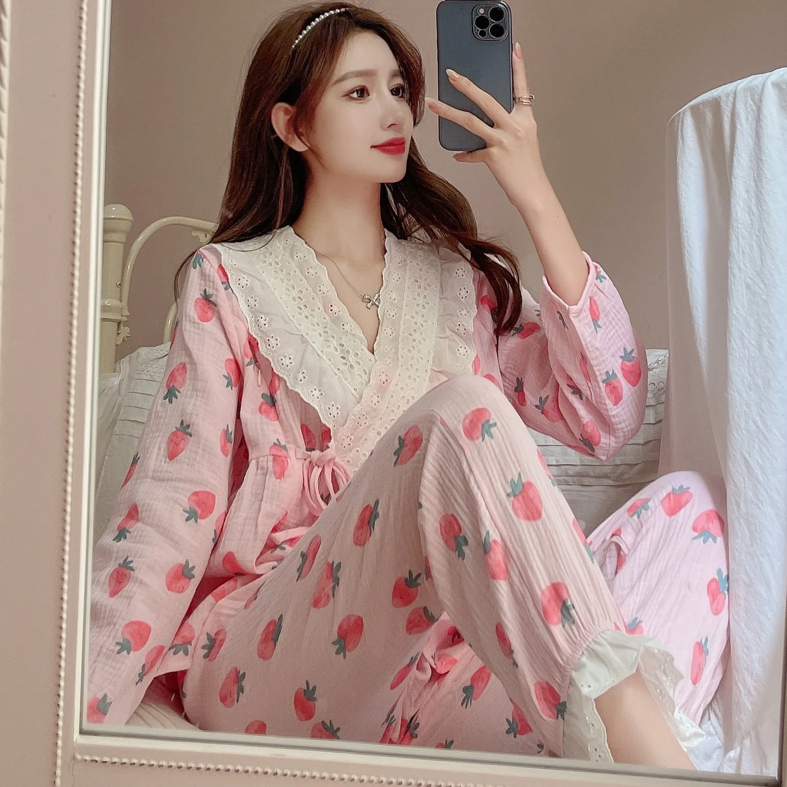 2021 беременных уход за матерью пижамный комплект с длинным рукавом и v образным