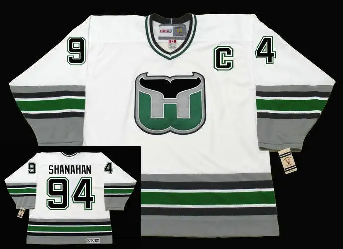 

94 BRENDAN SHANAHAN Hartford Whalers white navy bule MEN'S Hockey Jersey Embroidery Stitched Customize any number and name