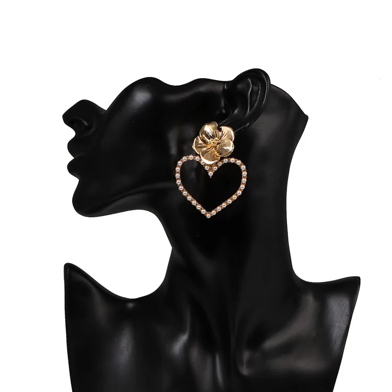 Крупные серьги-подвески в форме сердца для женщин богемные блестящие серьги