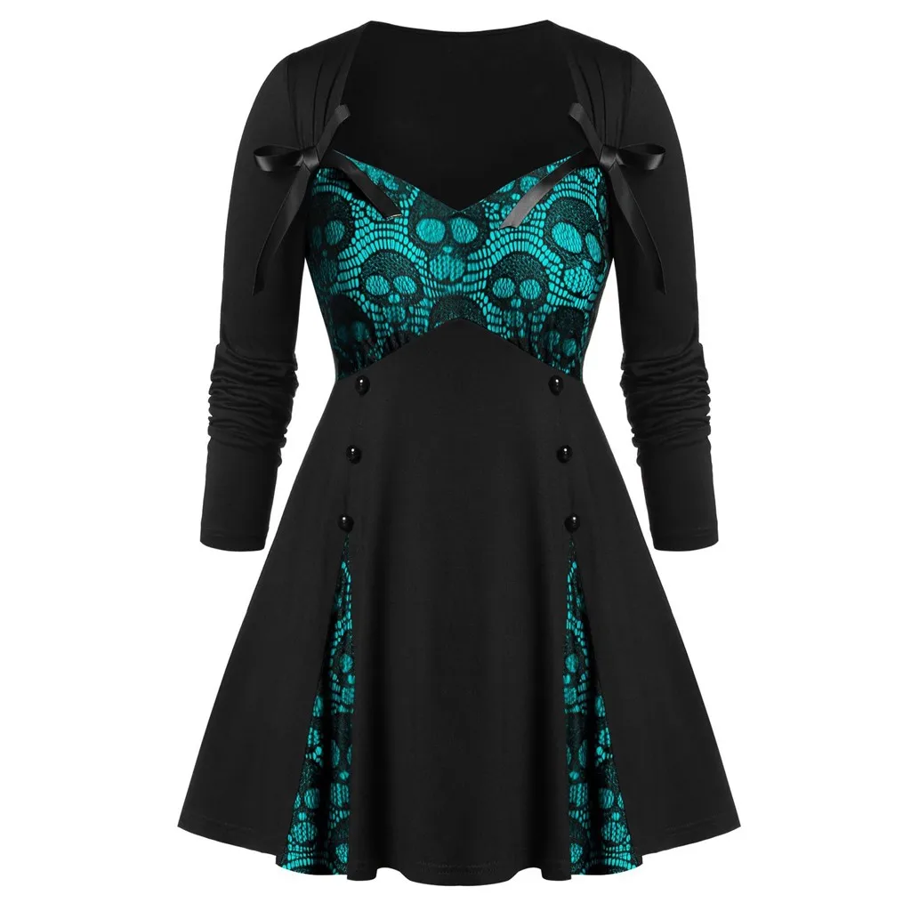Готическая блузка женская с принтом черепа женские топы и блузки блуза с длинным рукавом женская одежда кружевной бант модные женские топы