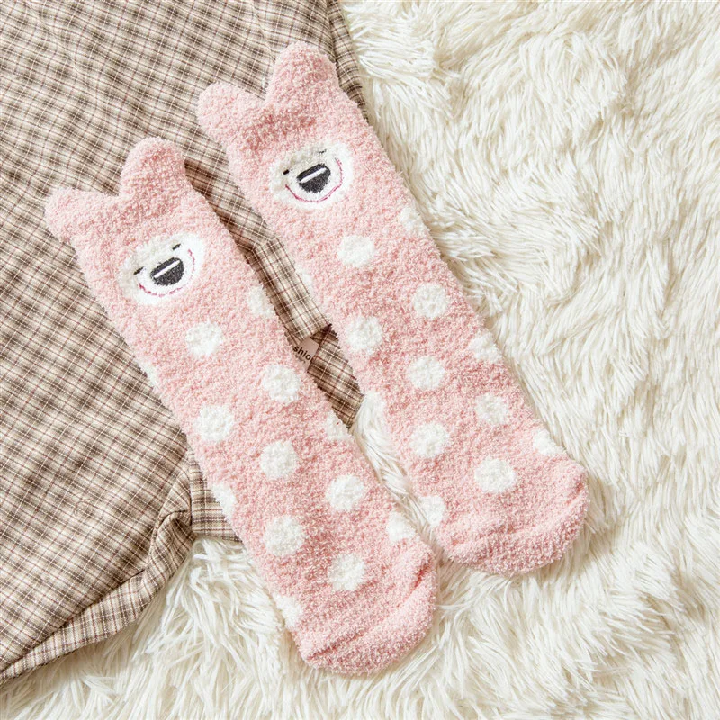 cartoon pink Зимние женские теплые носки коралловые бархатные носки для девочек повседневные пушистые домашние носки-Тапочки - Цвет: cartoon pink