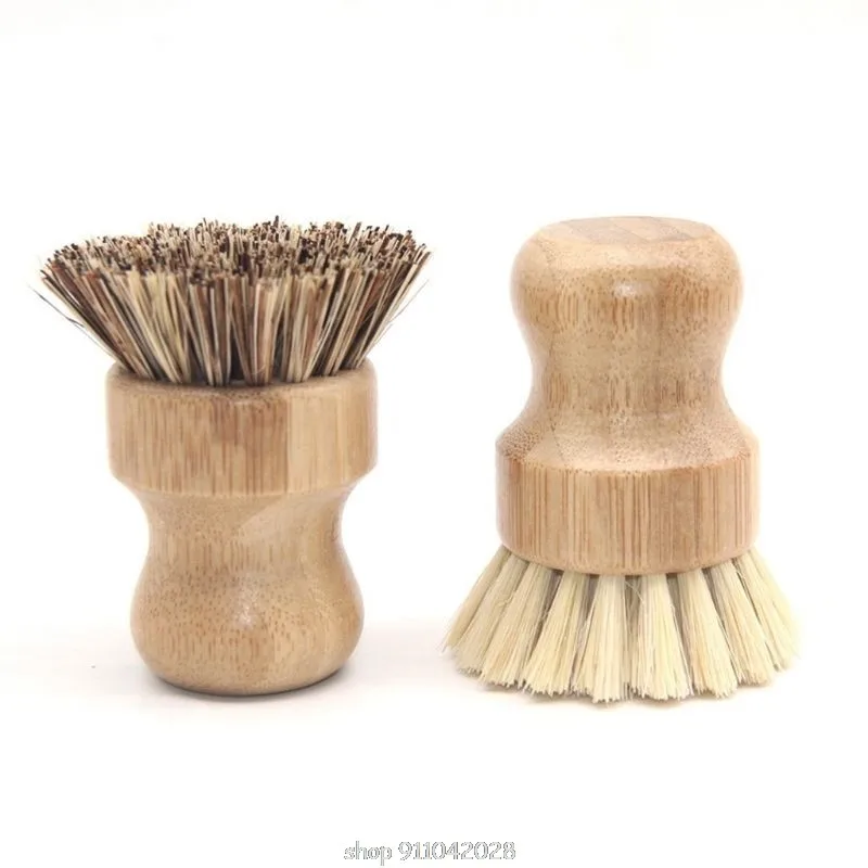

Sisal Bamboo Palm Kitchen Pan Pot Cleaning Brush Short Round Wooden Handle Bowl Dish Washing Tools Sisal Brush Plate