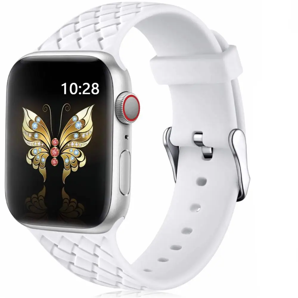 Силиконовый ремешок для Applewatch 5 4 3 квадратная пряжка тканый узор силиконовый