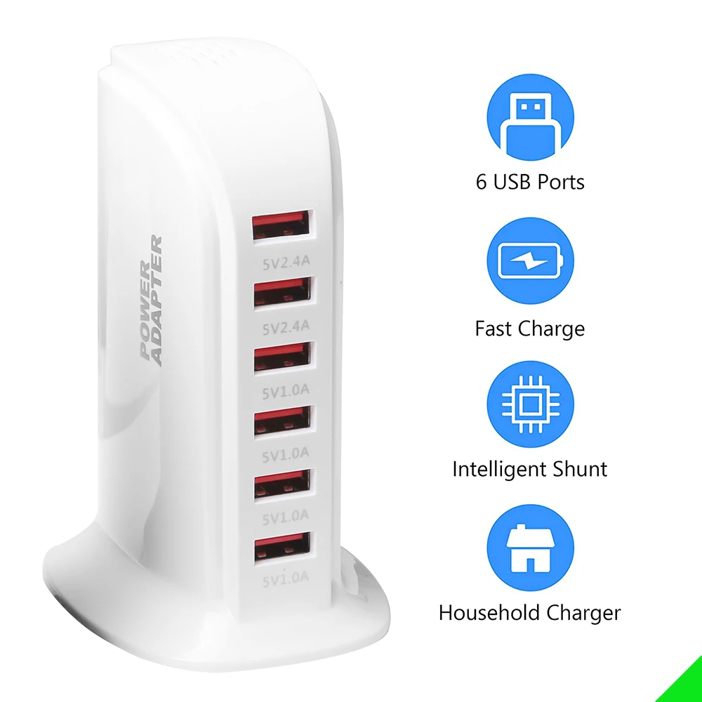 6 портовое зарядное устройство с USB разъемом портативная зарядная станция