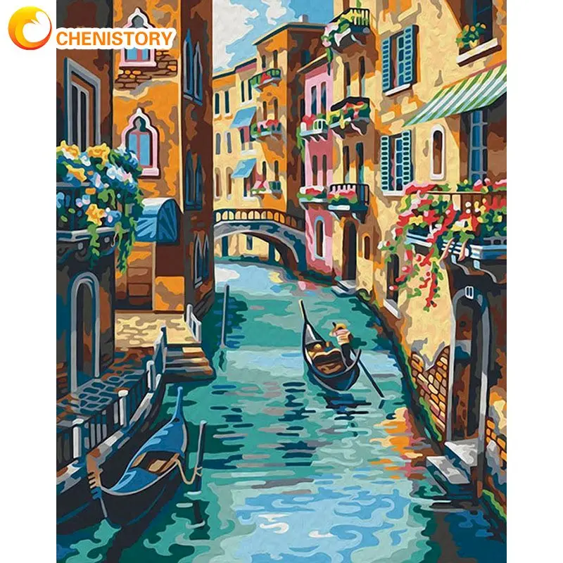 

CHENISTORY 60x75cm Frame DIY Painting By Numbers For Adults Venice Landscape Picture By Number Handpainted DIY Gift Home Art