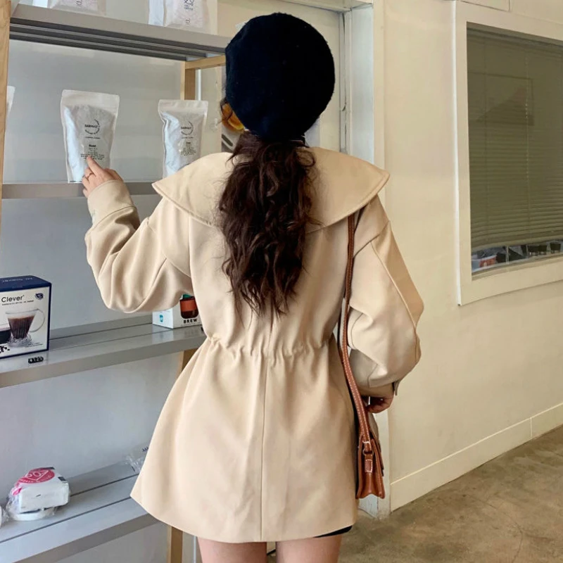 Женские Тренч тонкий регулируемый пояс с воротником в стиле Питер Пэн Милая