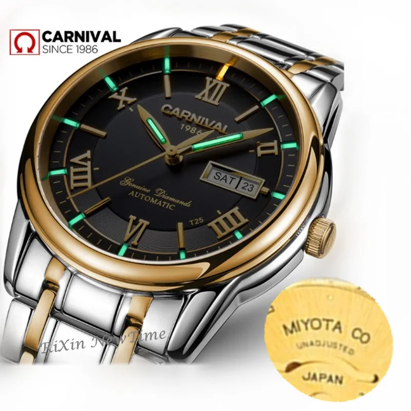 Carnival Tritium T25 светящиеся японские автоматические механические часы MIYOTA мужские