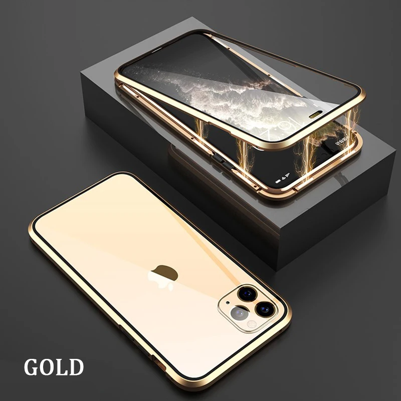

Магнитный защитный чехол для iPhone 12 Mini, 11 Pro Max, Xs, XR, 8, 7, 6 Plus, SE 2020, с двусторонним закаленным стеклом