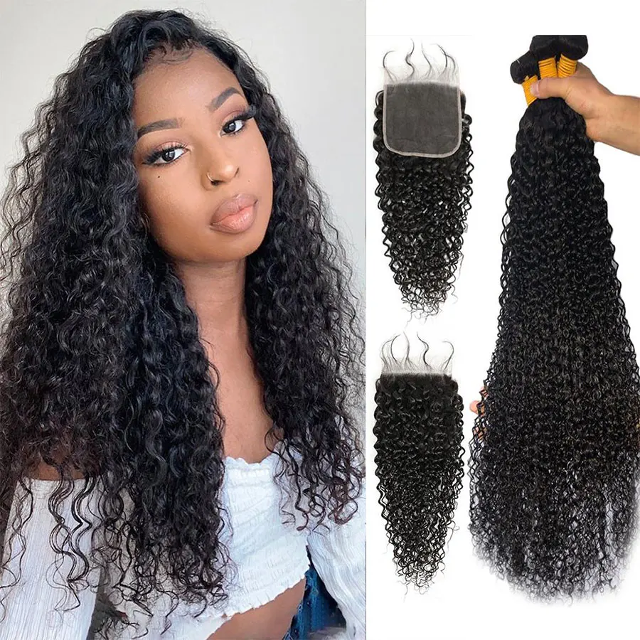 Kinky Curly Bundles with 6x6 Closure Brazilian Hair Bundles with Closure 4x4 5x5 Closure Human Hair Bundles with Lace Closure