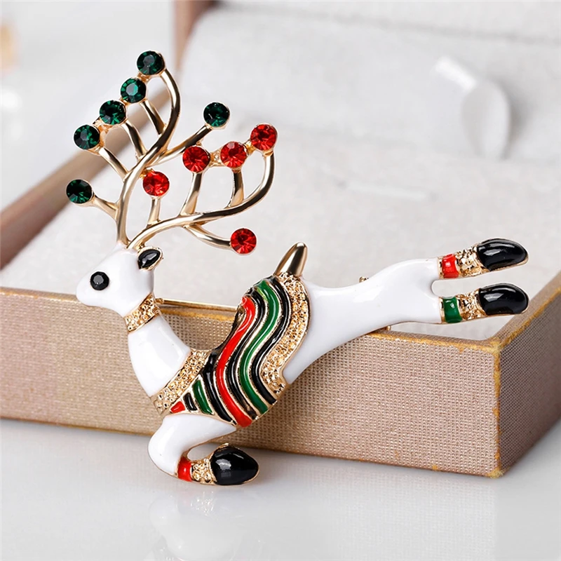 Imixlot Newest Cute Running Deer Brooches for Women Xmas Gifts New Year Fashion Enamel Reindeer Elk Rhinestones Lapel Pins | Украшения и