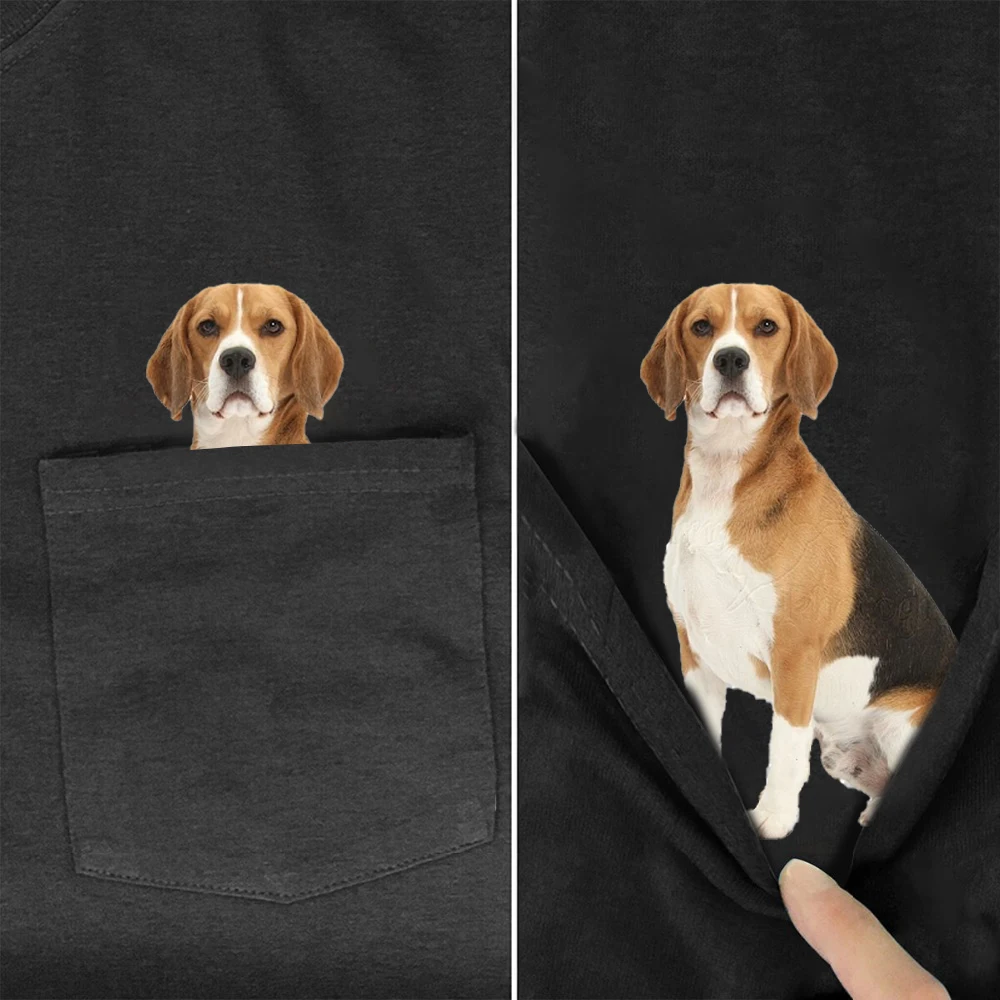 

CLOOCL Funny T-Shirt Fashion Pocket Cute Beagle Printed T-shirt Men's for Women Shirts Hip Hop Tops Pet Dog Cotton Tee Tops